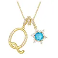 Gold snowflake necklace with letter Q pendant and blue zircon stone for women - Letter Q Style / Gold