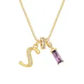 Collana dorata con ciondolo lettera S e pietra di zircone viola rettangolare - Oro (Taglia S)