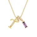 Collana dorata con ciondolo lettera T e zircone viola su una catena a scatola - Oro (T)