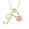 Golden letter J necklace with a pink snowflake flower pendant and sparkling zircons - Letter T Style