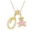 Golden letter O bear necklace with pink heart zircon and sparkling crystal stones - Letter O / Gold
