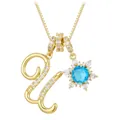 Gold snowflake pendant necklace featuring letter U with a blue zircon center stone - Letter U Style / Gold