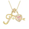 Golden necklace with letter J zircon pendant and pink heart arrow design - Letter T / Gold