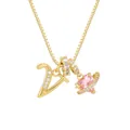 Collar con colgante de planeta corazón rosa y letra V en cadena de caja dorada - Letra V