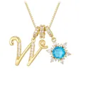 Gold-tone box chain necklace with letter W and blue zircon snowflake pendant - Letter W Style / Gold
