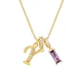 Collana dorata con lettera Y ricoperta di zirconi e gemma rettangolare di colore viola - Oro (Y)