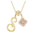 Golden S letter necklace with four-leaf clover pendant and pink cubic zirconia - Gold Letter S Style