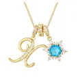 Gold snowflake letter K necklace with sky blue zircon and delicate box chain - Letter X Style / Gold