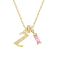 Collar dorado con colgante letra Z y una piedra de circón rosa facetada - Cadena de cajitas / Oro Z