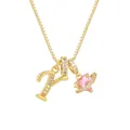 Collar con colgante de planeta corazón rosa y letra Y dorada con cadena de eslabones - Letra Y