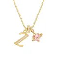 Collar de corazón rosa con colgante letra Z dorada y detalles de cristales brillantes - Letra Z