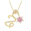 Gold letter S necklace with pink snowflake pendant and zircon accents on box chain - Letter Z Style