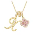 Golden letter X pendant with pink clover zircon inlay and polished box chain - Gold Letter X Style