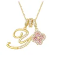 Golden clover pendant necklace with letter L design and pink heart-shaped stones - Gold Letter Y Style