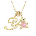 Golden necklace with letter Y pendant and zircon teddy bear holding a pink heart - Letter Y / Gold