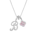 Silver box chain necklace with a cubic zirconia letter B and pink clover pendant - Silver Letter B Style