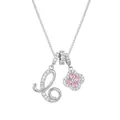 Silver Clover Necklace with Letter L Pendant and Pink Zircon Stones - Silver Letter C Style