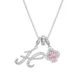 Silver necklace with zircon letter K pendant and pink clover flower on box chain - Silver Letter H Style