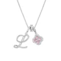 Silver-tone box chain necklace with crystal clover and zircon-studded letter L pendant - Silver Letter L Style