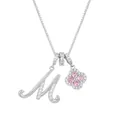 Silver Clover necklace with Letter M pendant featuring pink gemstones and white zircon - Silver Letter M Style