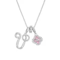 Letter U clover pendant necklace with pink stones and micro-pave cubic zirconia crystals - Silver Letter V Style