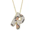 Golden P-letter pendant necklace with animal print micro-set colored zircon stones - Letter R