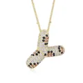18k gold plated letter Y pendant necklace with colorful snakeskin pattern cubic zirconia - Letter Y