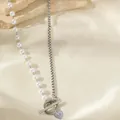 Collana asimmetrica di perle e catena d'argento con pendente a cuore e lettera M - Collana Lettera A / Argento