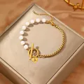 Bracciale con cuore iniziale A dorato con perle e chiusura a barra elegante - Bracciale Lettera A / Oro