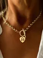 Collier doré avec pendentif cœur lettre B et fermoir à bascule tendance - Couleur Or Lettre B Pendentif Cœur (B)