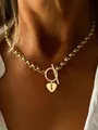 Collier à pendentif coeur doré avec initiale I gravée et fermoir à bascule - Couleur Or Lettre I Pendentif Cœur (I)