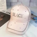 Berretto da baseball rosa in cotone mercerizzato con scritta BLACK in strass - Taglia Adulto (Regolabile) / Rosa