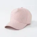 Roze canvas baseballpet voor dames met fonkelende steentjes en trendy modieuze klep - Lichtroze