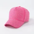 Roze honkbalpet voor dames met fonkelende strasstenen en een trendy high-top ontwerp - Rozerood