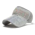 Gray knitted sun visor with rhinestone SPORT lettering and breathable mesh for sports - M(56-58cm) / Gray