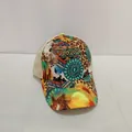Detail of printed ponytail baseball cap with mesh back and floral horse patterns - Adult, Adjustable / Horse Image and Complex Print(6#)