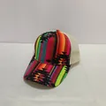 Detail of colorful Serape pattern mesh baseball cap with ethnic geometric print - Adult, Adjustable / Multicolor Stripes Ethnic Style(8#)