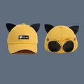 Berretto da baseball giallo con orecchie di gatto e occhiali da pilota in cotone - Taglia Adulto (56-60cm) / Giallo