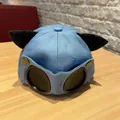 Light blue cat ear baseball cap with black plush ears and integrated aviator goggles - Blue