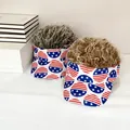 Detail of American flag pattern sun visors with realistic curly synthetic hair wigs - Pattern 7 - Brown Wig