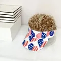 Detail of creative visor hat featuring curly brown hair wig and USA flag heart prints - Pattern 5 - Brown Wig
