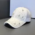 White mesh baseball cap with sparkling rhinestones and alloy letter embellishments - Adult Size (Adjustable) / White