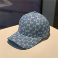 Berretto da baseball in denim blu con motivo monogramma BF in strass e visiera curva trendy - Taglia Adulto (Regolabile) / Blu Denim