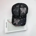Gorra de béisbol de encaje negro con mariposas de strass para protección solar - Talla Adulto (Ajustable) / Negro