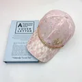 Pink lace baseball cap for women with sparkling rhinestones and gold chain trim decoration - Light Pink