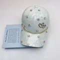 Light green lace baseball cap with sparkling rhinestones and double heart logo - Adult (Adjustable) / Light Green