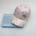 Pink lace baseball cap for women with sparkling rhinestones and double heart accents - Adult (Adjustable) / Light Pink