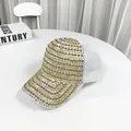 White baseball cap with luxury rhinestones and gold beads on a white minimalist setting - Adult, Adjustable / White Gold