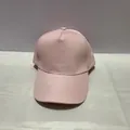 Classic five-panel light pink cotton twill baseball cap with curved brim and back copper buckle - Adult, Adjustable / Pink