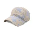 Beigefarbene Spitzen-Baseballkappe mit hellblauen Blumenmustern und Mesh-Finish - Gebrochenes Weiß